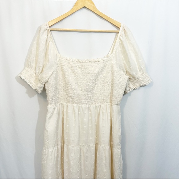 Sold American Eagle Short Sleeve Smocked Eyelet Dress in Ivory - Picture 3 of 11